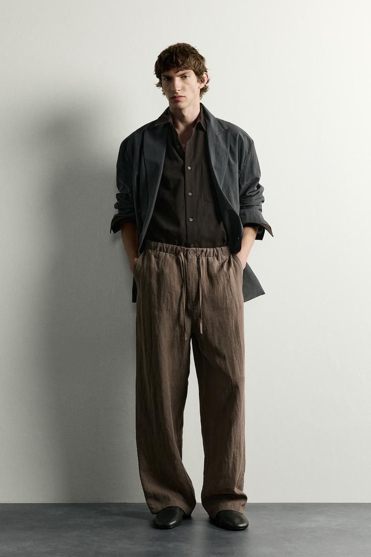 Pantalon relaxed fit 100 lino