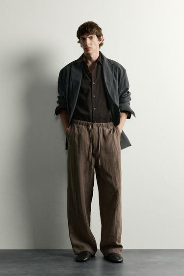 PANTALÓN RELAXED FIT 100% LINO - Marrón / Topo de Zara