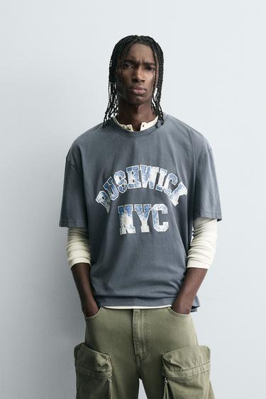 تيشرت بطبعة مغسولة - أزرق لامع الخاص بـ Zara