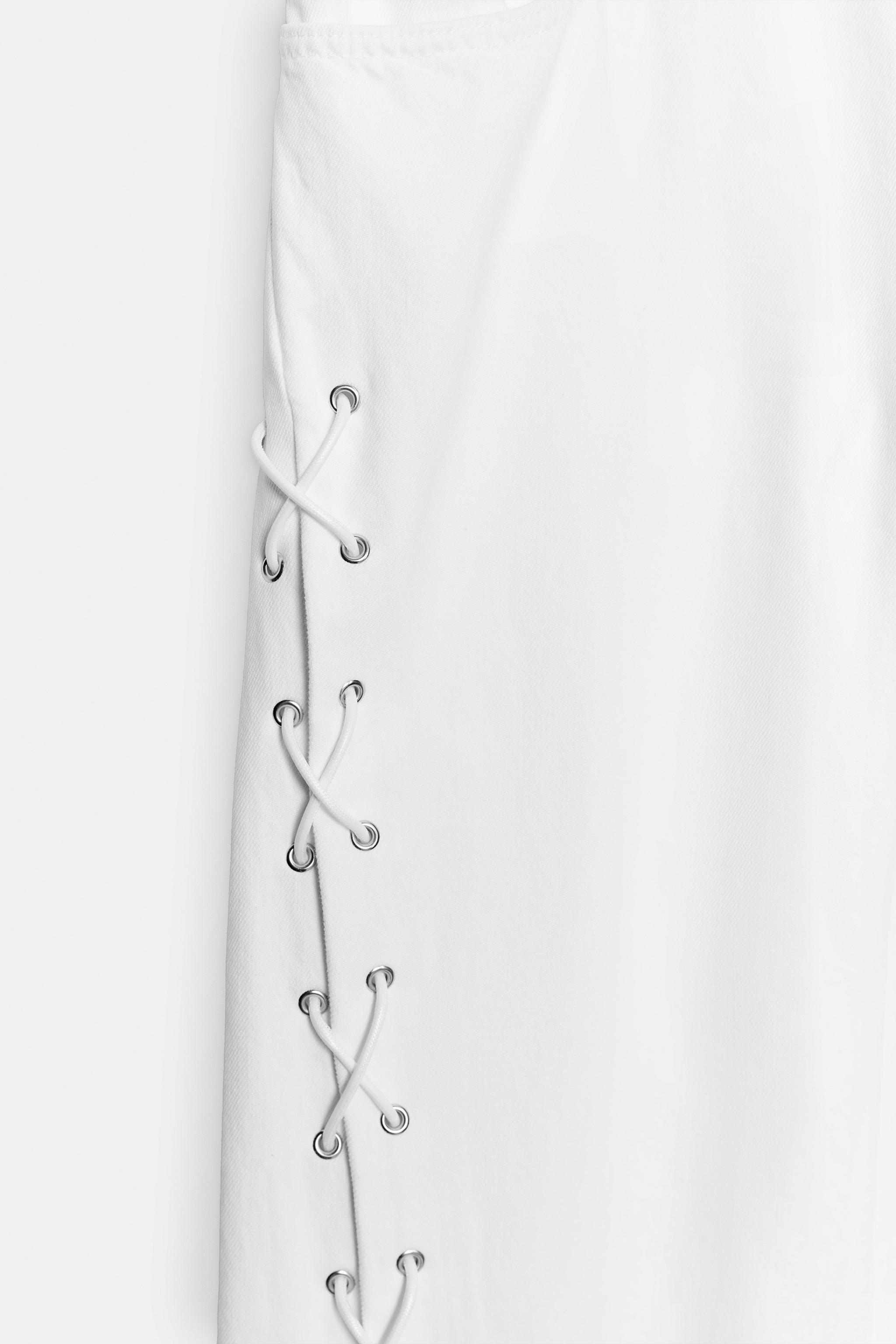 Женские джинсы Zara TRF MID RISE STRAIGHT LEG LACE-UP JEANS — фото 11