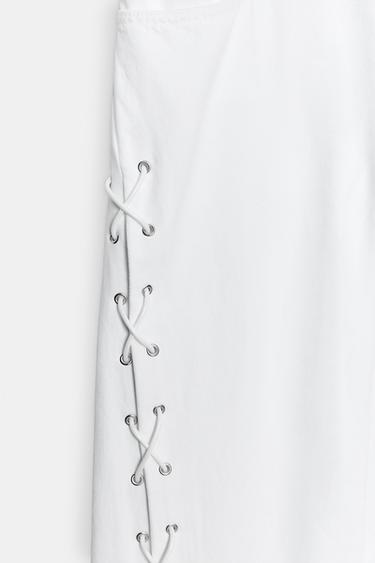 JEAN DROIT À LACETS DENIM TRF TAILLE MI-HAUTE - Blanc de Zara - Image 10
