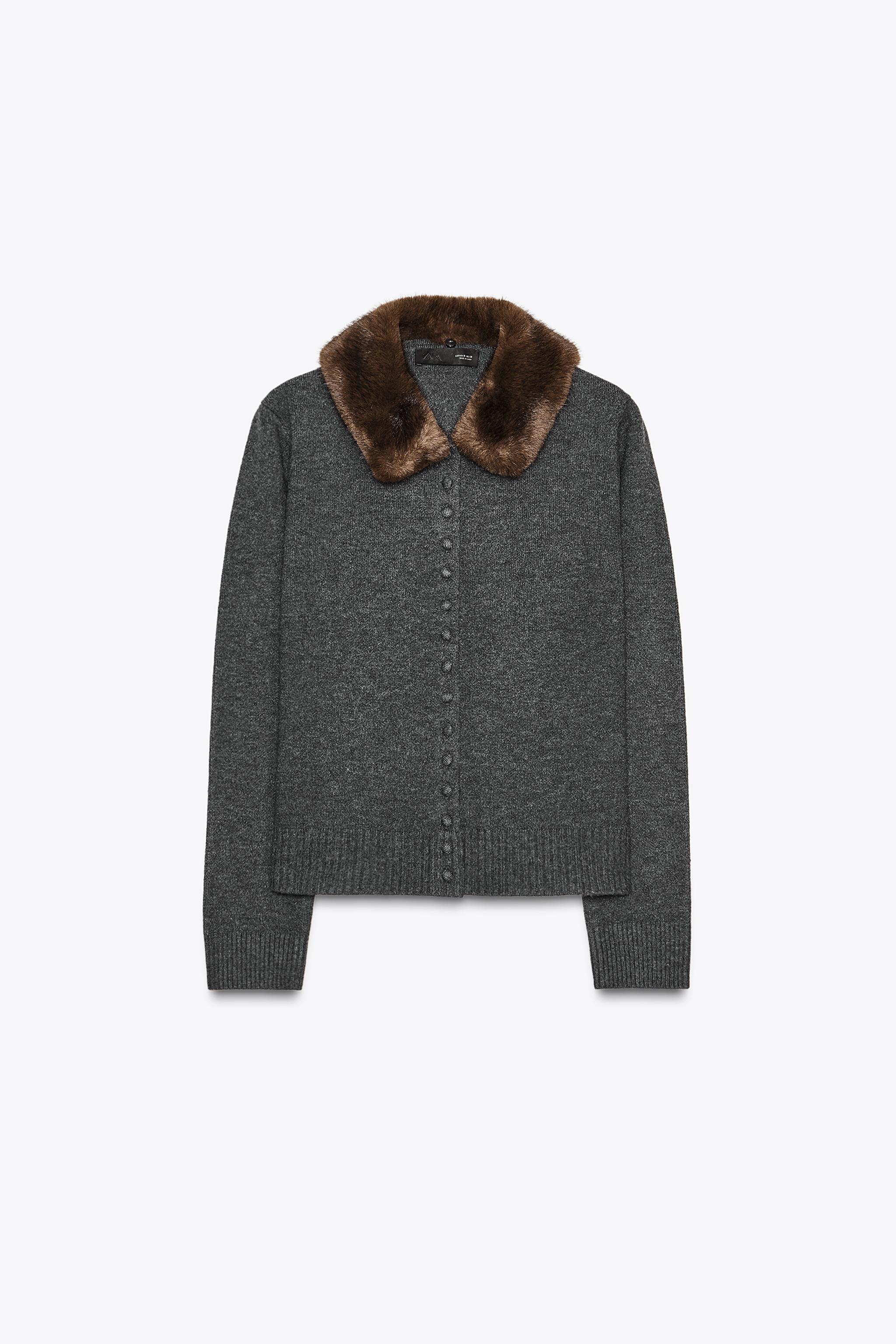 VESTE EN MAILLE À REVERS EFFET FOURRURE