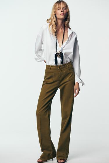 JEANS Z1975 بجيوب رقعة وسرج عالٍ - زيتي الخاص بـ Zara