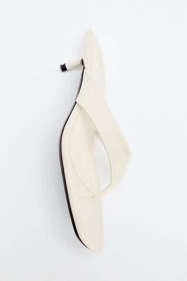 LEATHER HEEL SANDALS - Ecru White by Zara