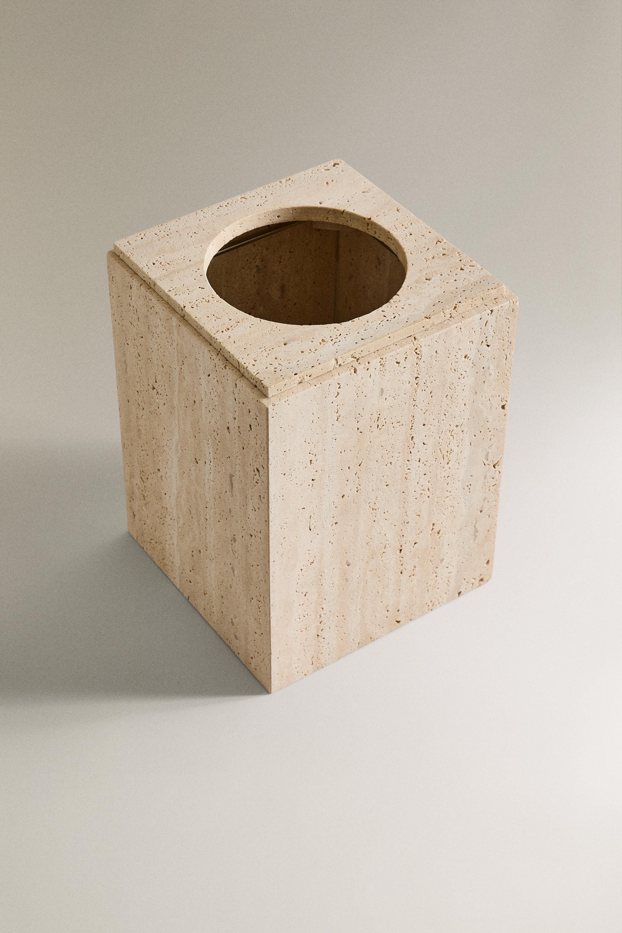 BEIGE MARBLE BATHROOM BIN — Beige