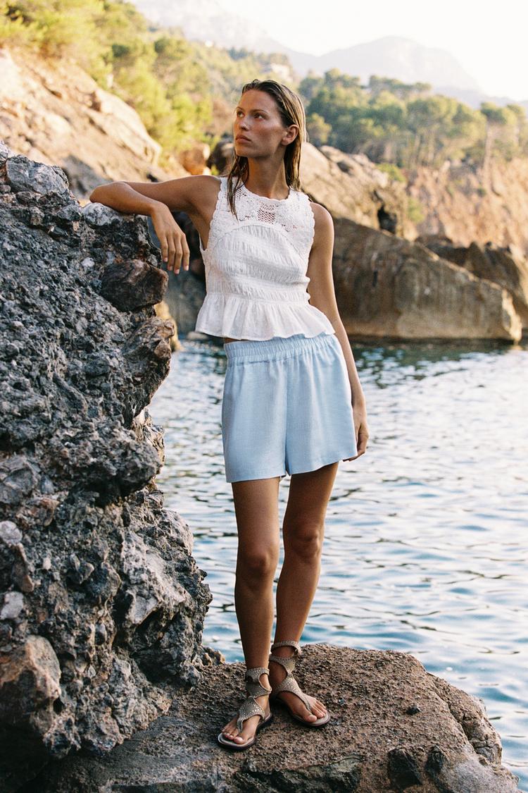 TOP COMBINADO CROCHET ESPALDA DESCUBIERTA Blanco ZARA Chile