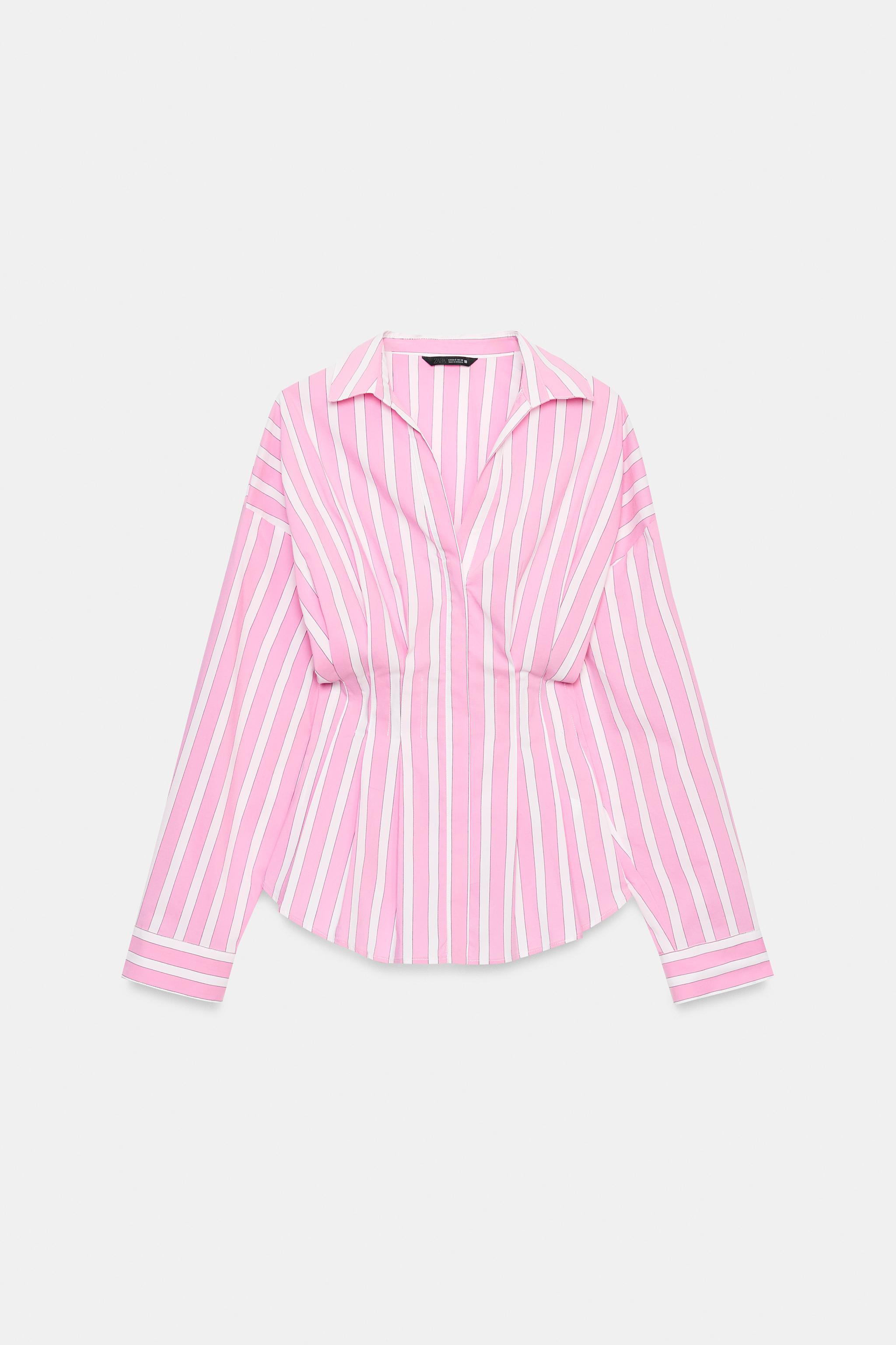 STRIPED PLEATED SHIRT — Pink / White
