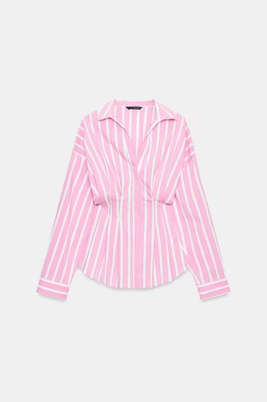 STRIBET SKJORTE MED LÆG - rosa/hvid fra Zara