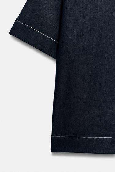 TOP LISERÉS CONTRASTÉS AVEC LIN - Bleu marine de Zara - Image 6