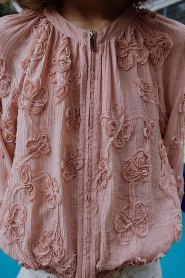 OVERSIZE TEXTURED FLORAL JACKET - Pastel pink by Zara - Image 3