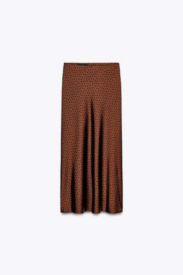 SATIN MIDI SKIRT - Black / Brown by Zara