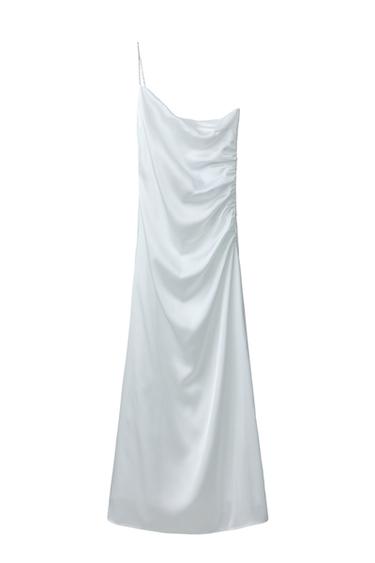 SATIN ASYMMETRIC DRESS WITH RHINESTONE STRAPS - White by Zara
