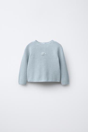 EMBROIDERED ELEPHANT PURL KNIT SWEATER - Sky blue by Zara