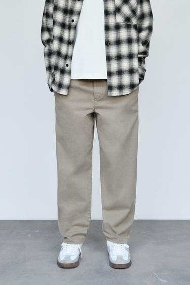 STRAIGHT FIT TROUSERS WITH LABEL - Brown / Taupe by Zara