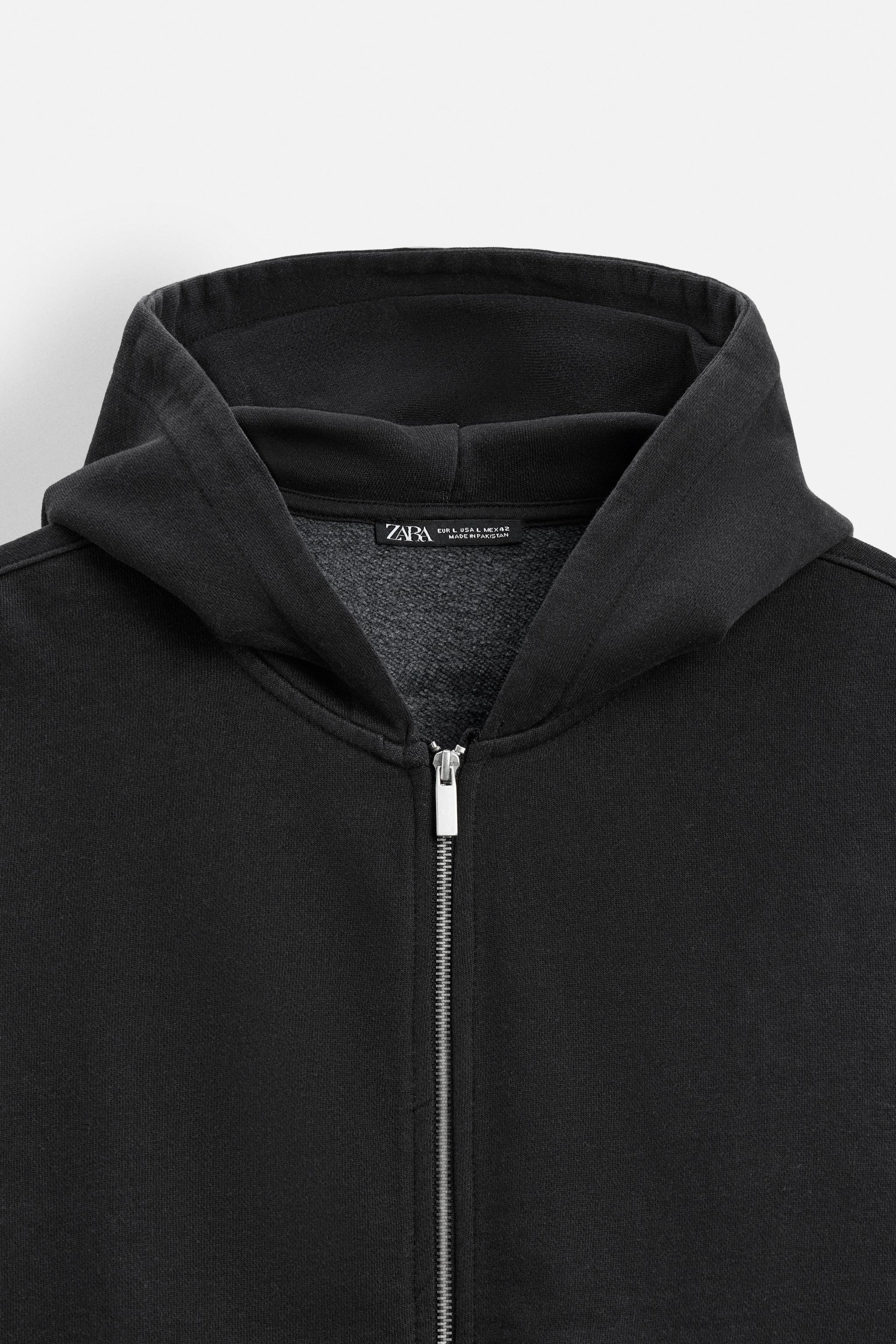 【ZARA】ヘビーウェイト ジップアップフーディ 4393/406/800 HEAVYWEIGHT ZIP-UP SWEATSHIRT - Black | ZARA United States