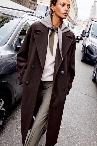 Zara SOFT OVERSIZED COAT - Burgundy