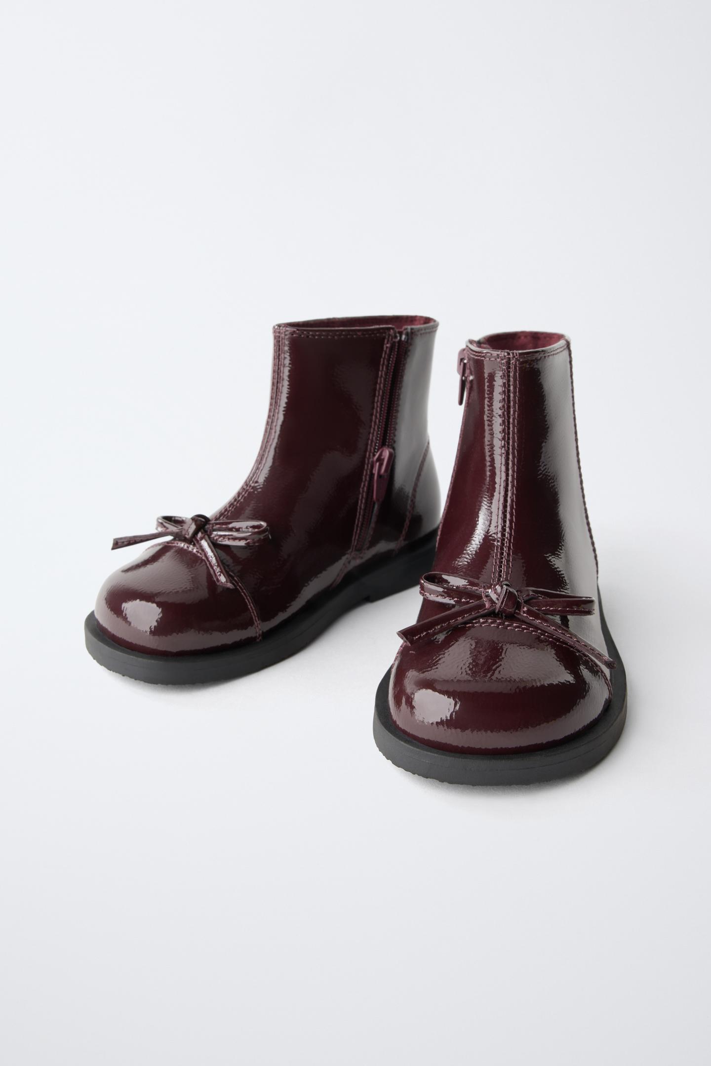 Детские ботинки Zara Patent Bow Ankle, цвет: Бордовый красный — фото 3