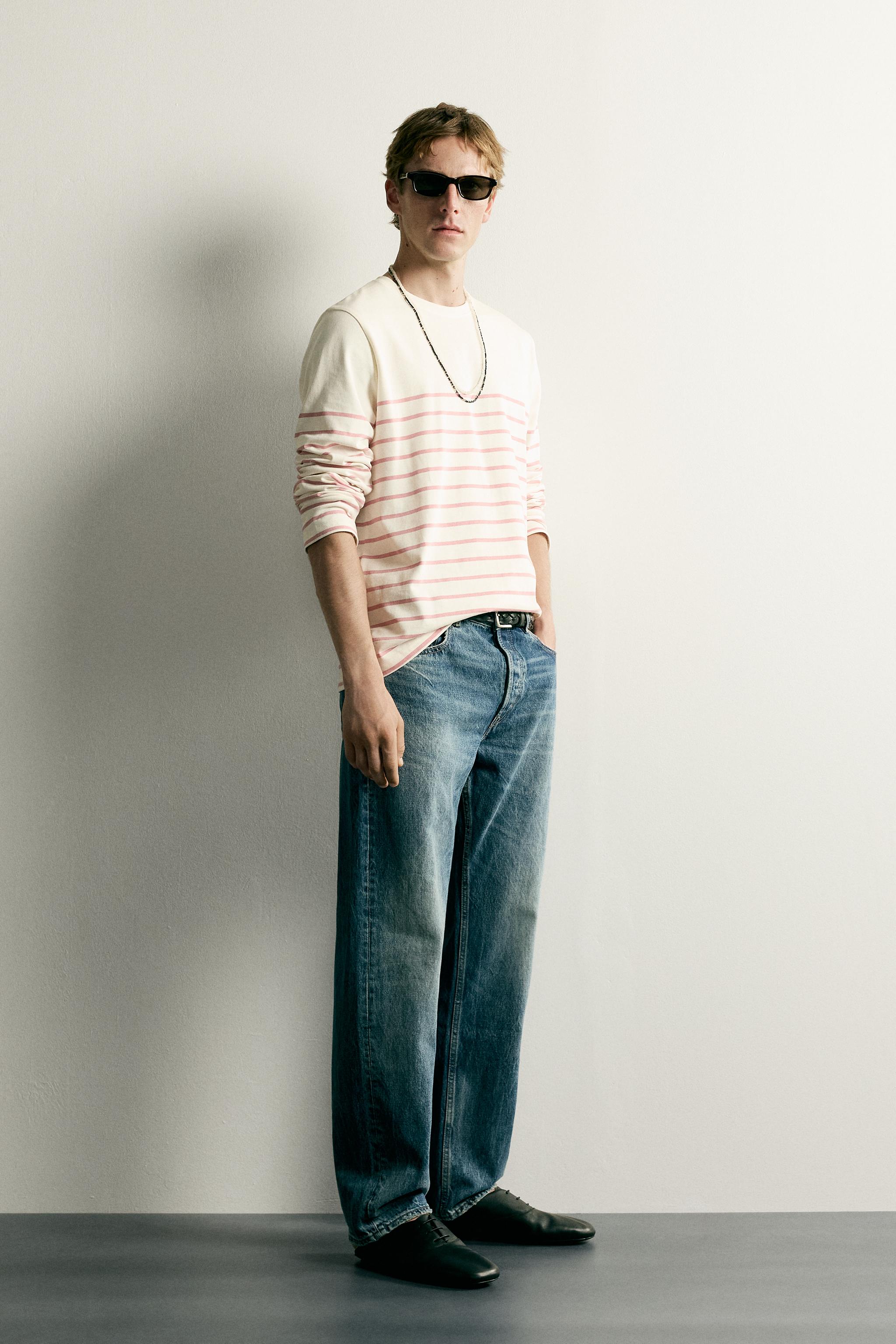Мужские футболки Zara RELAXED FIT JACQUARD STRIPE T-SHIRT — фото 4