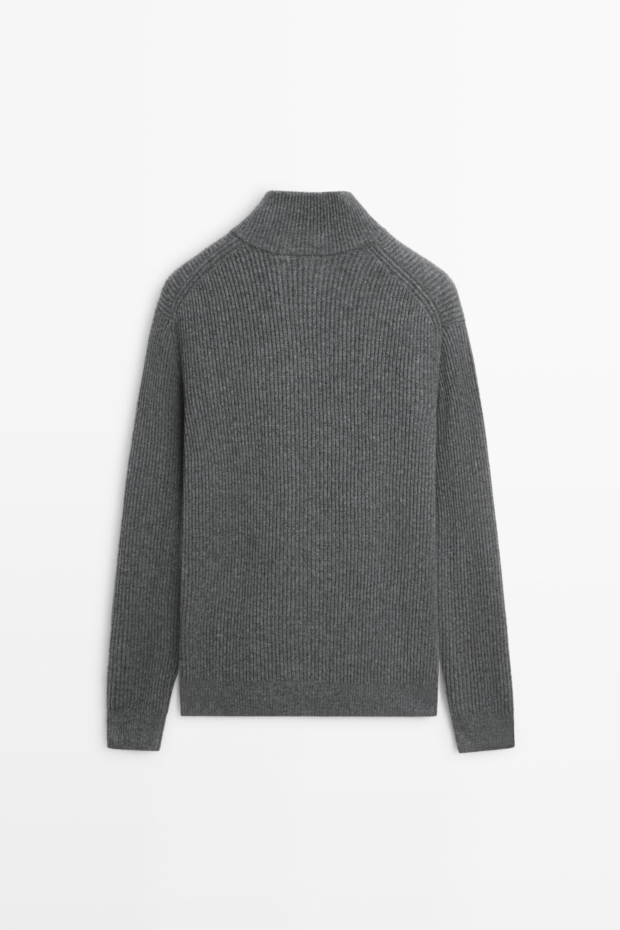 Wool zip-up knit cardigan