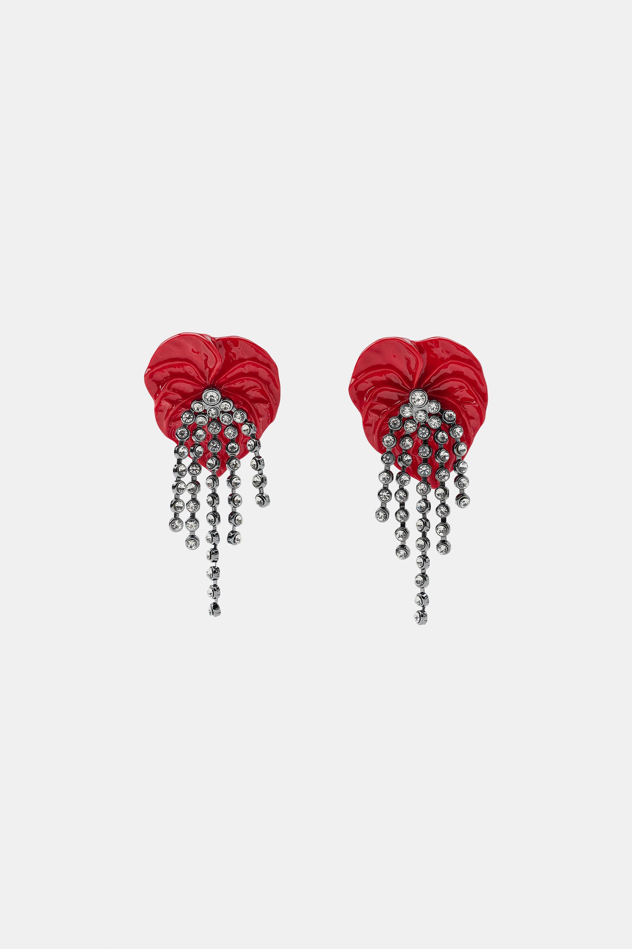 SPARKLY FLOWER EARRINGS — Red