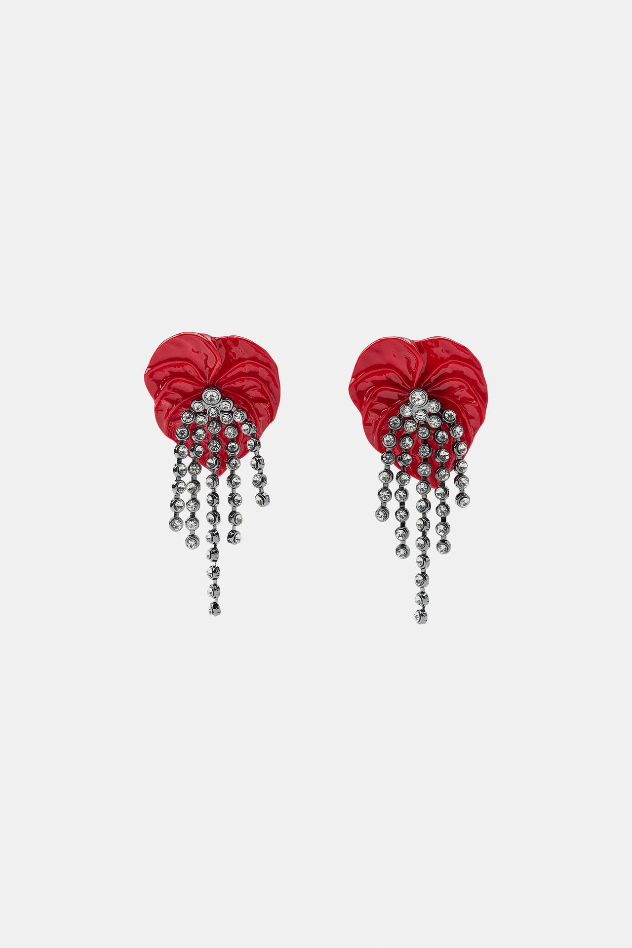 SPARKLY FLOWER EARRINGS — Red