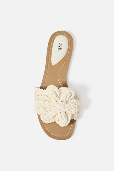 CROCHET BOW FLAT SANDALS - Ecru by Zara