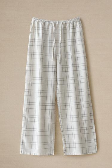 PANTALON LONG EN FLANELLE À CARREAUX - Écru de Zara - Image 4