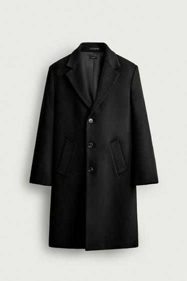 REGULAR FIT WOOL BLEND COAT - Black by Zara