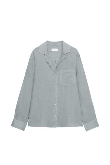 ZW COLLECTION LINEN SHIRT WITH POCKET - Blue / Green by Zara