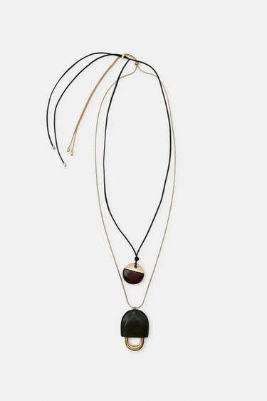 Zara PACK OF 2 LEATHER NECKLACES WITH RESIN - Golden
