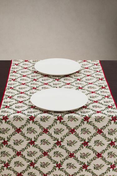 CHRISTMAS DIAMOND JACQUARD TABLE RUNNER - Red by Zara - Image 1