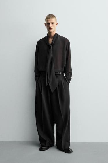 SEMI-SHEER SHIRT WITH BOW - Black by Zara - Image 0