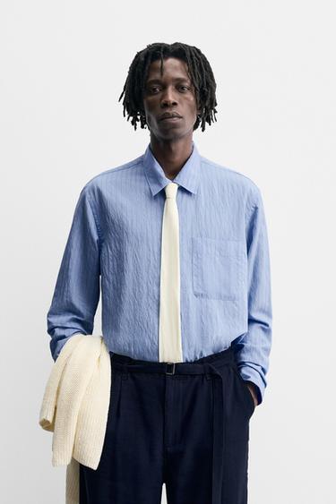 CREASED-EFFECT STRIPED FLOWING SHIRT - Blue by Zara