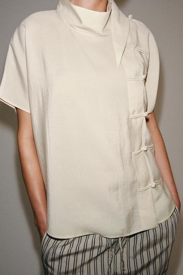 ZW COLLECTION FLOWING FIREMAN CLASP BLOUSE - Beige by Zara
