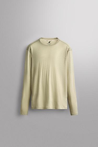 LIGHTWEIGHT COTTON - LINEN T-SHIRT - washed green by Zara