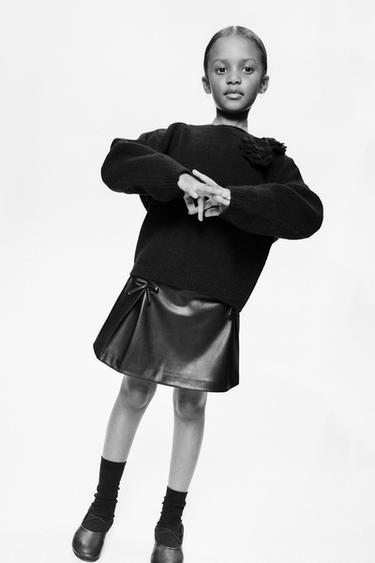FAUX LEATHER SKORT WITH BOWS - Black by Zara