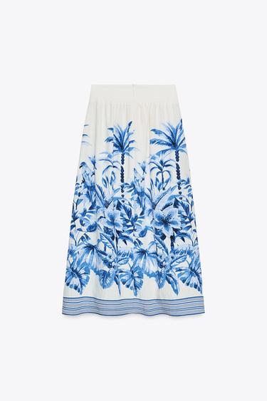 JUPE MI-LONGUE À IMPRIMÉ TROPICAL - Écru / Bleu de Zara - Image 5