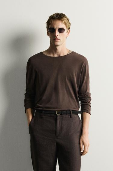 T-SHIRT IN MAGLIA SEMITRASPARENTE - Marrone di Zara