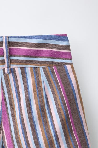 STRIPED BERMUDA SHORTS WITH WIDE WAIST - Brown-Blue by Zara - Image 3