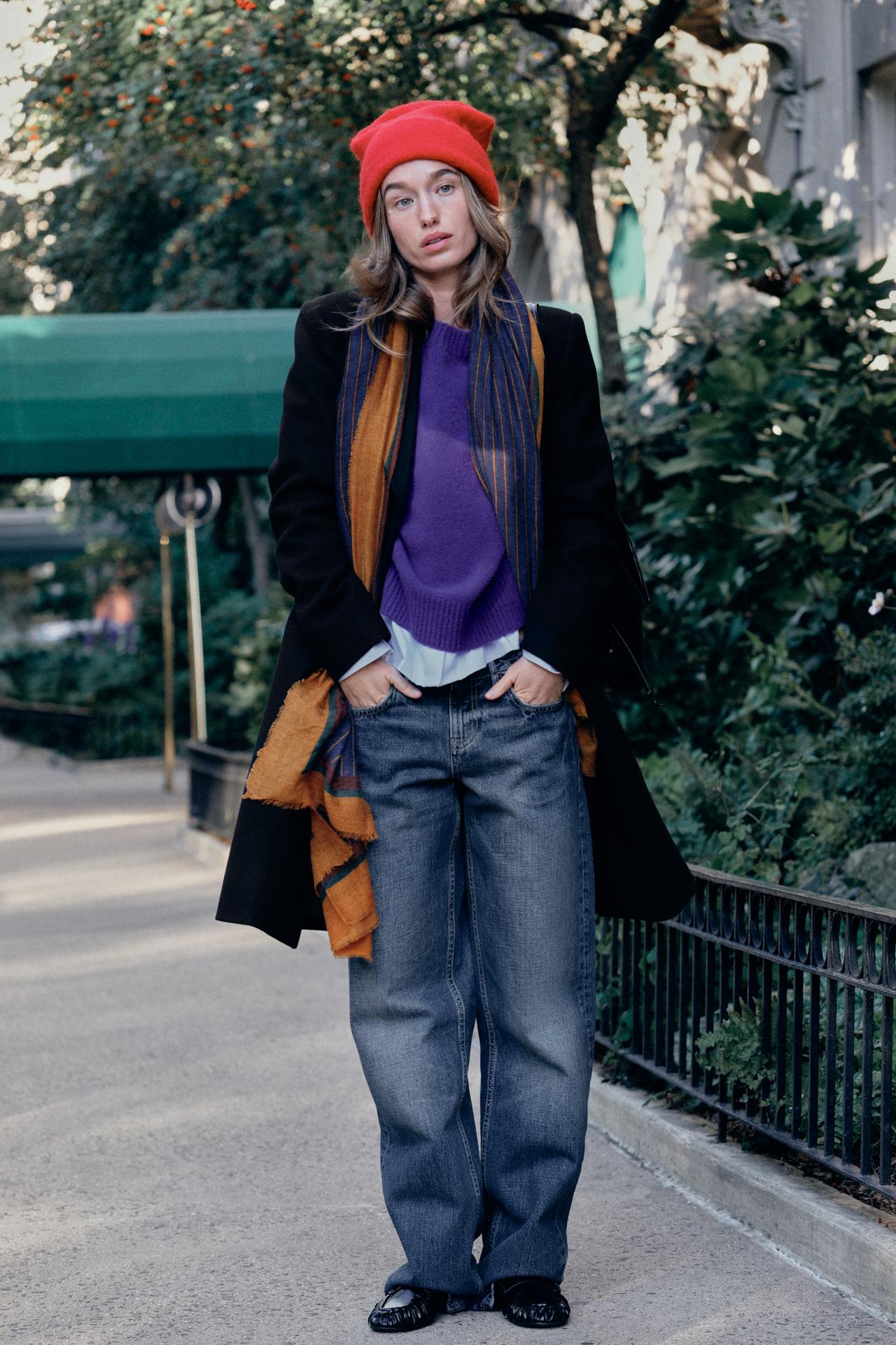 STRIPED WOOL BLEND SCARF — Blue