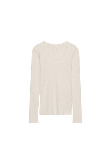 Zara RIBBED LONG SLEEVE T-SHIRT - Gray marl