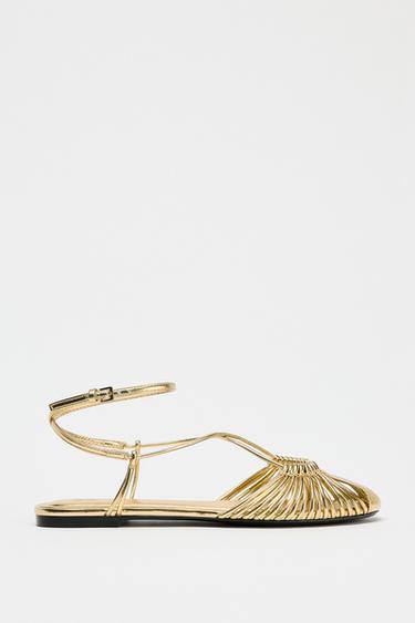 METALLIC-EFFECT STRAPPY CAGE SANDALS - Gold by Zara