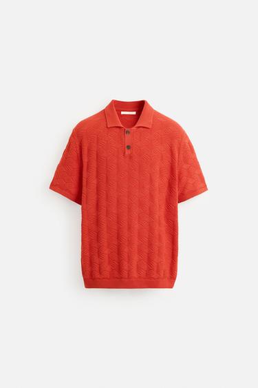 POLO EN MAILLE LOSANGES - Rouge de Zara - Image 9