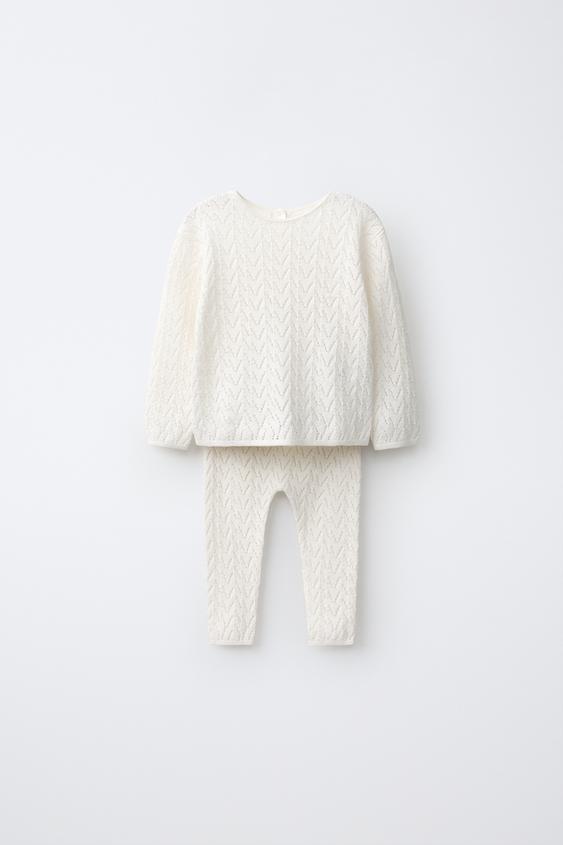 COTTON AND SILK TEXTURED JUMPER AND LEGGINGS SET - Ecru de Zara - Imagen 0
