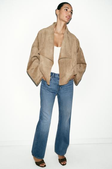 Zara FAUX SUEDE WRAP JACKET - Dark camel