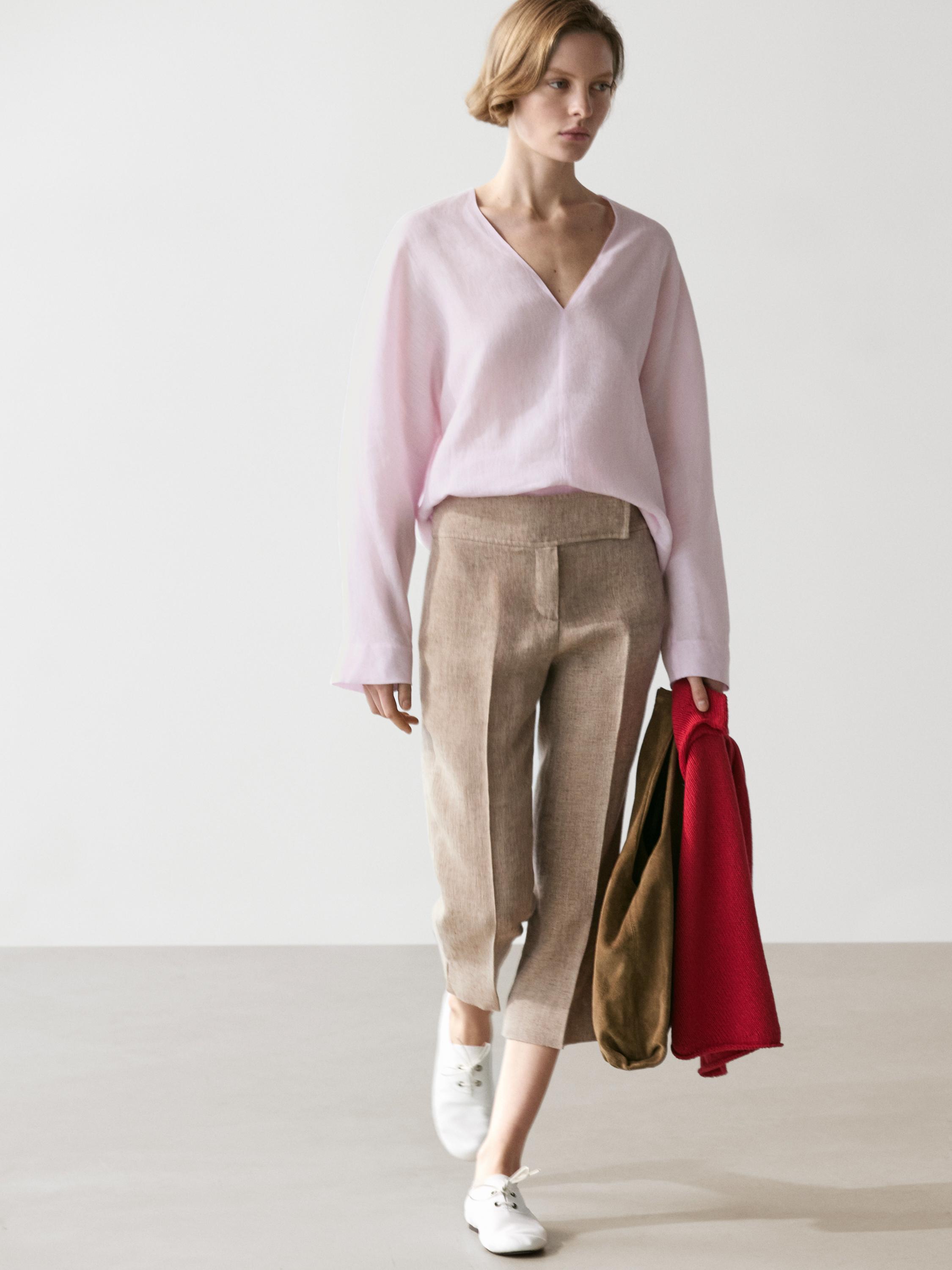 100% linen V-neck blouse