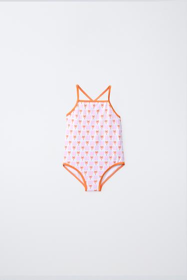 1-6 YEARS / MINI PALM TREE PRINT SWIMSUIT - Orange by Zara