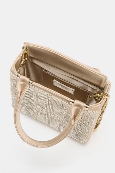 SATINY FAUX PEARL HANDBAG - Beige by Zara - Image 3