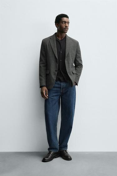 HOUNDSTOOTH TEXTURED BLAZER - Anthracite Grey by Zara