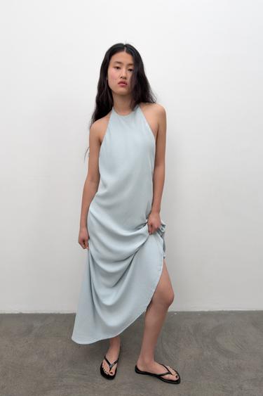 ROBE FLUIDE HALTER - Bleu clair de Zara